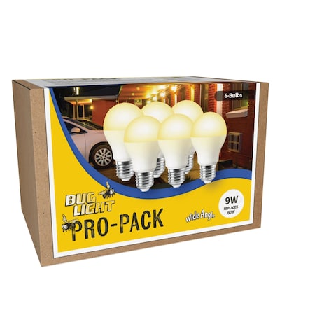 Miracle Led LED Wide Angle Bug Light Pro-Pack 9W Replaces 60W Lightbulbs, Deters Insects, 6PK 801979